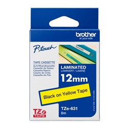 BROTHER TZE631 PTOUCH TAPE 12MM x 8M Black on Yellow Tape LAMINATED