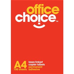 OFFICE CHOICE LASER INKJET LABELS 1 PER SHE 199.6 X 289.1 A4 LABEL 1 UP PACK 100