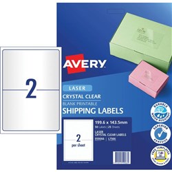 AVERY MAILING LASER LABELS L7168 2 L/P Sht 199.1x143.5mm Shipping - Crystal Clear  Bx50