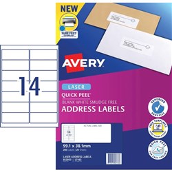 AVERY L7163 MAILING LABELS Laser 14/Sht 99.1x38.1mm PKT20