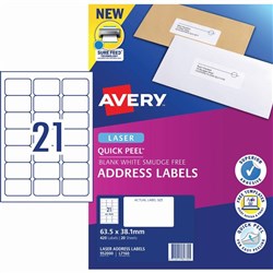AVERY L7160 MAILING LABELS Laser 21/Sht 63.5x38.1mm