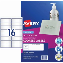 LABEL- AVERY LASER L7562 CLEAR PKT25 PKT