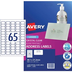 LABEL- AVERY LASER L7551 CLEAR PKT25 PKT