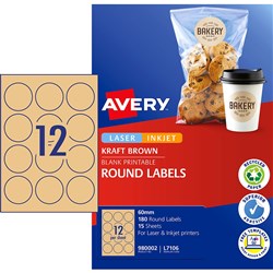 L7106 BROWN KRAFT ROUND LABEL 12UP 60mmD 15/pack