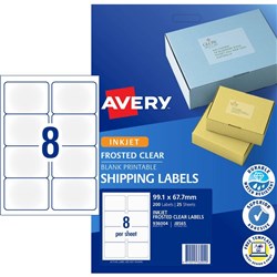 LABEL- AVERY A4 8 PER SHT CLEAR J8565 PK 25SHTS PKT