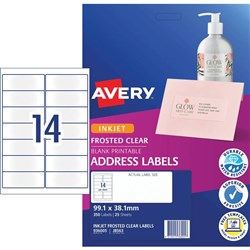 LABEL- AVERY INKJET J8563 CLEAR DL14 PKT