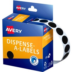 AVERY DISPENSER LABELS Circles DMC14BL 14mm Black BOX 1050