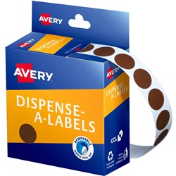 AVERY DISPENSER LABELS Circles DMC14BR 14mm Brown P1050