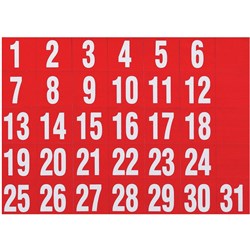 QUARTET MAGNETIC CALENDAR HEADINGS Dates White on Red 25x25 mm SET31