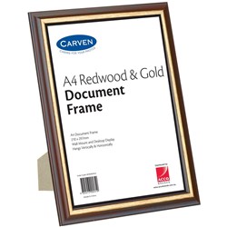 Q-FRAME CERTIFICATE FRAME REDWOOD WITH GOLD A4 Redwood With Gold Trim