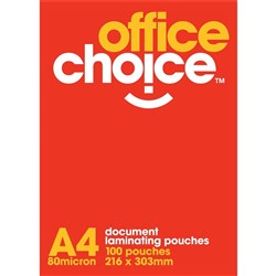 OFFICE CHOICE LAMINATING POUCHES A4 80 Micron BOX 100