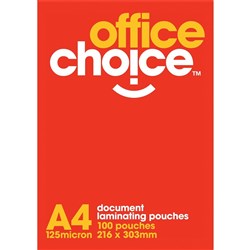 OFFICE CHOICE LAMINATING POUCHES A4 125 Micron BOX 100