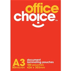 OFFICE CHOICE LAMINATING POUCHES A3 80 MICRON BOX 100