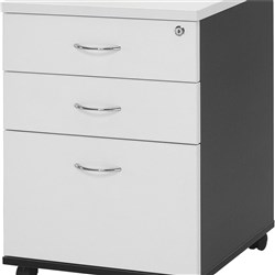 FRESH MOBILE PEDESTAL 2Std & 1F DRAWER WHITE & IRONSTONE 476W x 470D x 676mmH