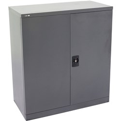 GO STATIONERY CUPBOARD 1015H x 910W x 450Dmm Graphite Ripple with 2 adjustable shelves