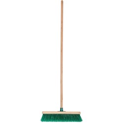 CLEANLINK BROOMS OUTDOOR HARD BRISTLE 16" WIDTH WITH WOODEN HANDLE GREEN