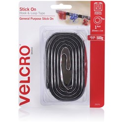 VELCRO® BRAND HOOK & LOOP Tape Stick On 25Mm X 1M Black