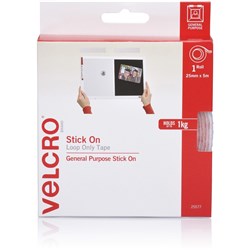 VELCRO® BRAND Stick On Loop Only 25Mm X 5M White