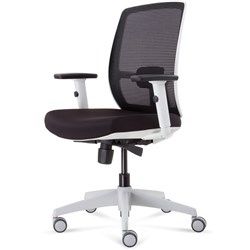 LUMINOUS MESH CHAIR WITH ARMS Black Fabric WHITE FRAME SEAT SLIDE SYNCHRON