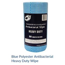 FOODSERVICE ANTI BACTERIAL WIPES BLUE 30CM x 45m HEAVY DUTY